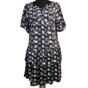 Cute Caslon Patterned Dress w Bottom Ruffles Cotton / Viscose sz Petite XS